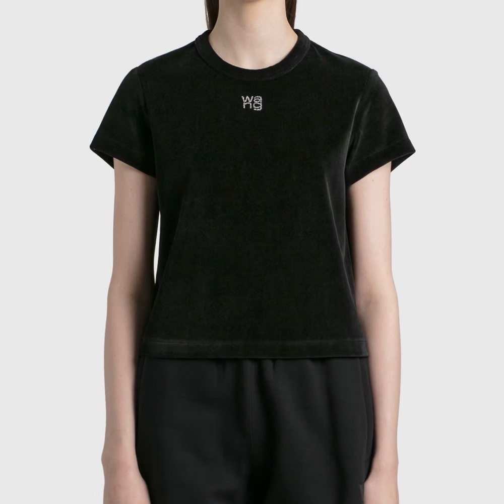 T by Alexander Wang Velour Baby Tee with Crystals Size M
